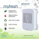 Fresh Products myfresh 2.0 Personal Air Freshener with Dry Fragrance Technology for Small Spaces Compact Design Motion Sensor Battery Operated White