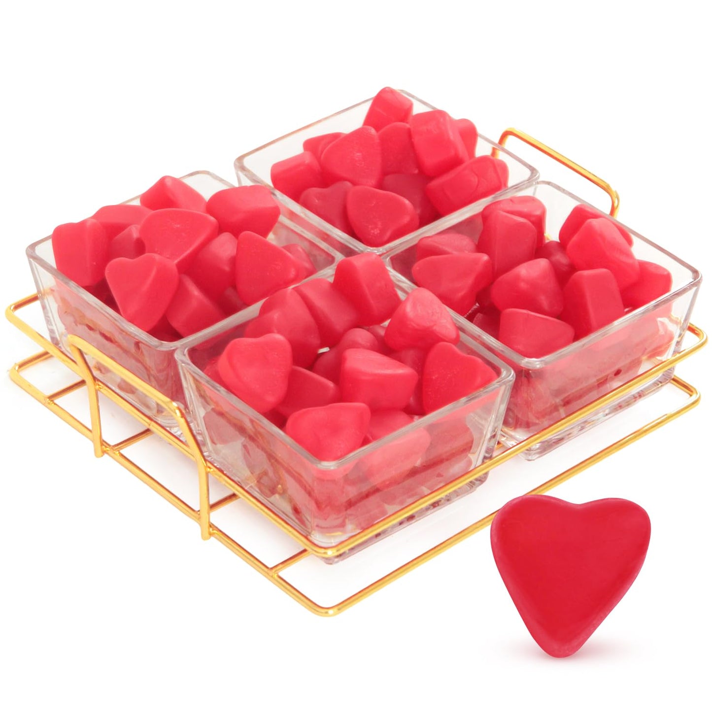 Fathers Day Glass Tray with Cherry Jelly Hearts, 4 Section Glass Tray with 16oz of Fathers Day Gummies, Ideal Gummy Hearts for Party Favors, Office