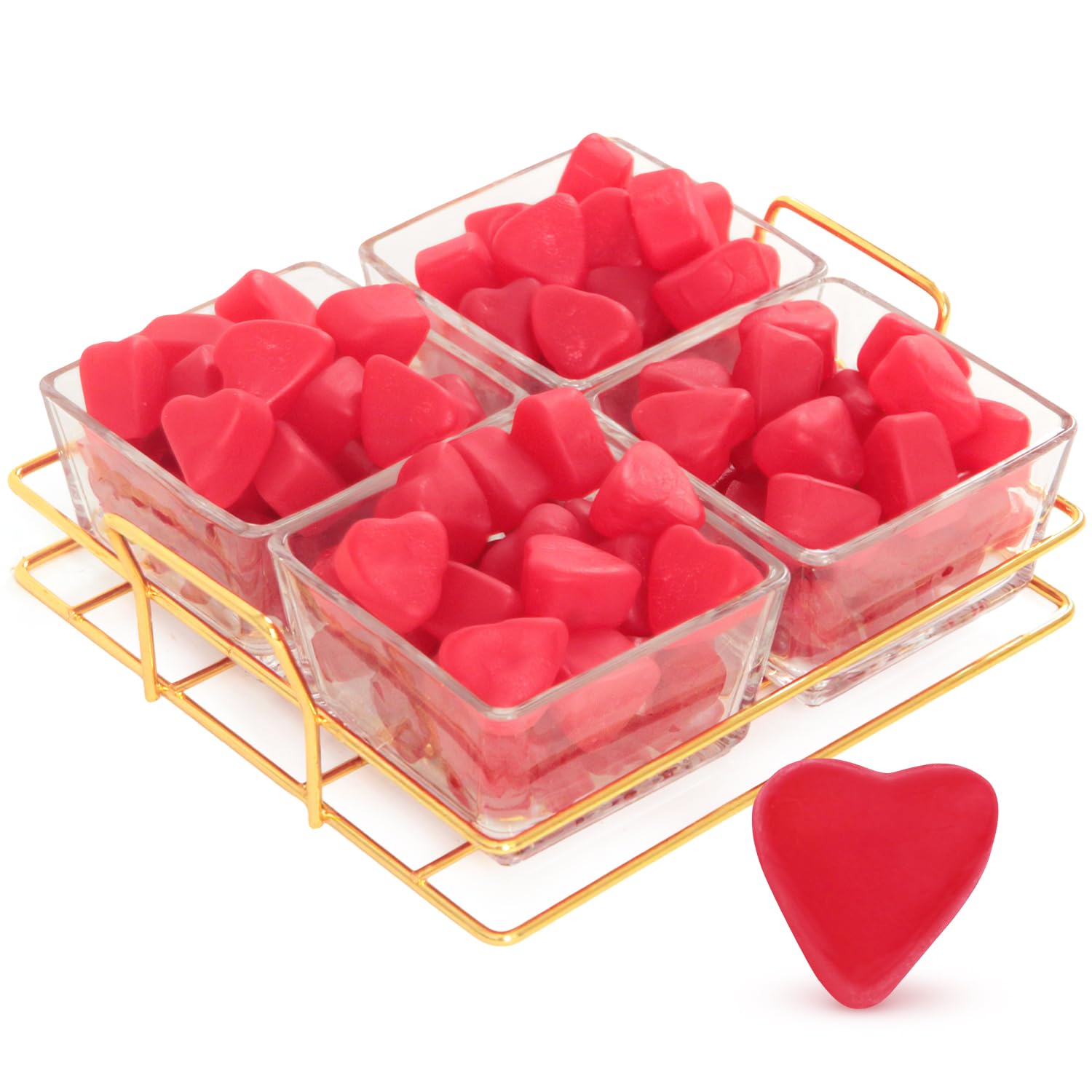 Fathers Day Glass Tray with Cherry Jelly Hearts, 4 Section Glass Tray with 16oz of Fathers Day Gummies, Ideal Gummy Hearts for Party Favors, Office