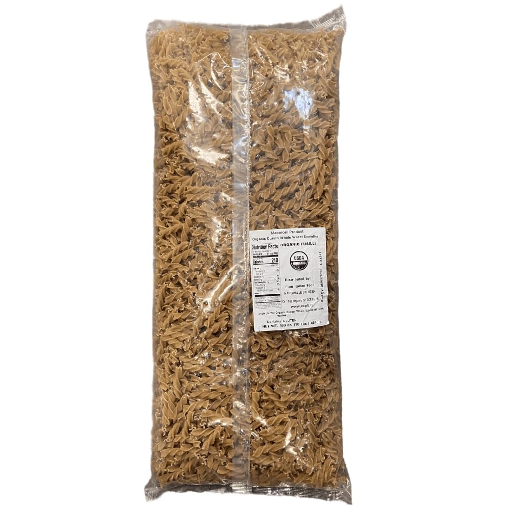 Mantova Organic Durum Whole Wheat Fusilli Pasta, 160 oz. (10 lbs.) (Pack of 1), Product of Italy, Traditional, Bronze-Die, Slow-Dried Rotini Pasta
