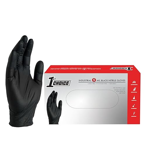 1st Choice Nitrile Gloves Disposable Latex-Free, Black, 5 Mil for Cooking, Cleaning, Auto, Food Prep, Medium, Box of 100