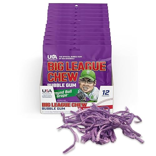 Big League Chew Ground Ball Grape Bubble Gum - Juicy Grape Flavor Explosion | Ideal for Baseball Games, Teams, Concessions, Parties, and More | Pack