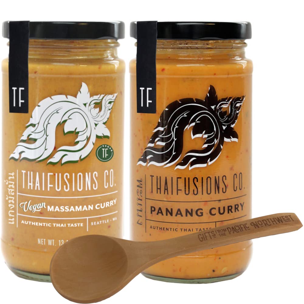Thaifusions Curry Sauce Gift Set | Panang & Vegan Massaman Sauces with Tasting Spoon Bundle by Gifts from the Pacific Northwest