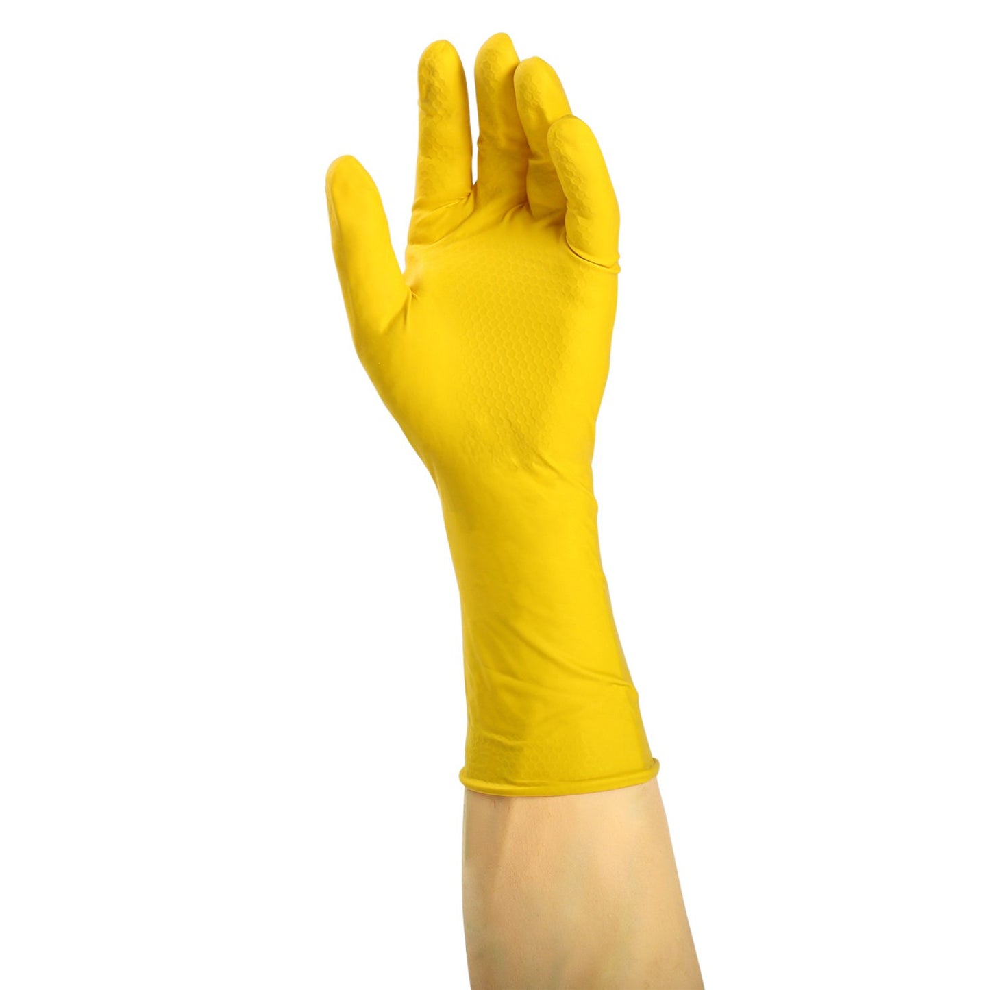AmerCare Neptune Yellow Household Latex Rubber Gloves for Dishwashing and Cleaning, Large, Case of 120 Pairs