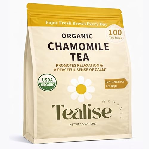 Organic Chamomile Tea Bags - Chamomile Herbal Tea - Caffeine Free Relaxation & Calm Tea - 100 Plant-Based Tea Bags - USDA Organic - Tealise