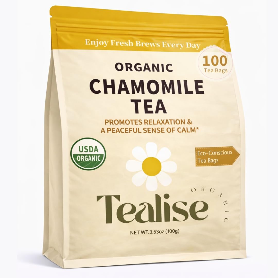 Organic Chamomile Tea Bags - Chamomile Herbal Tea - Caffeine Free Relaxation & Calm Tea - 100 Plant-Based Tea Bags - USDA Organic - Tealise