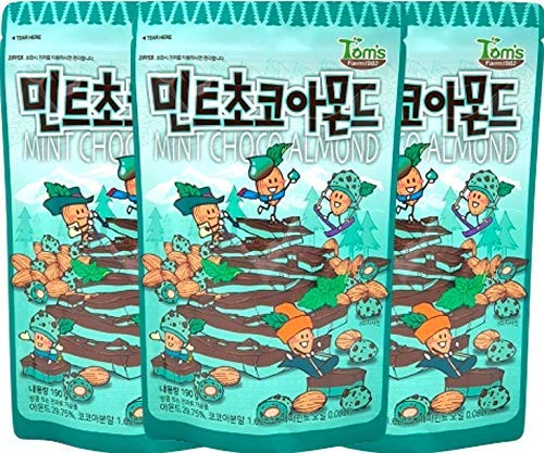 Gilim Tom's Farm Korean Seasoned Almonds Mint Chocolate Flavor (190g) x 3 Packs (Honey Butter Almonds & Friends)