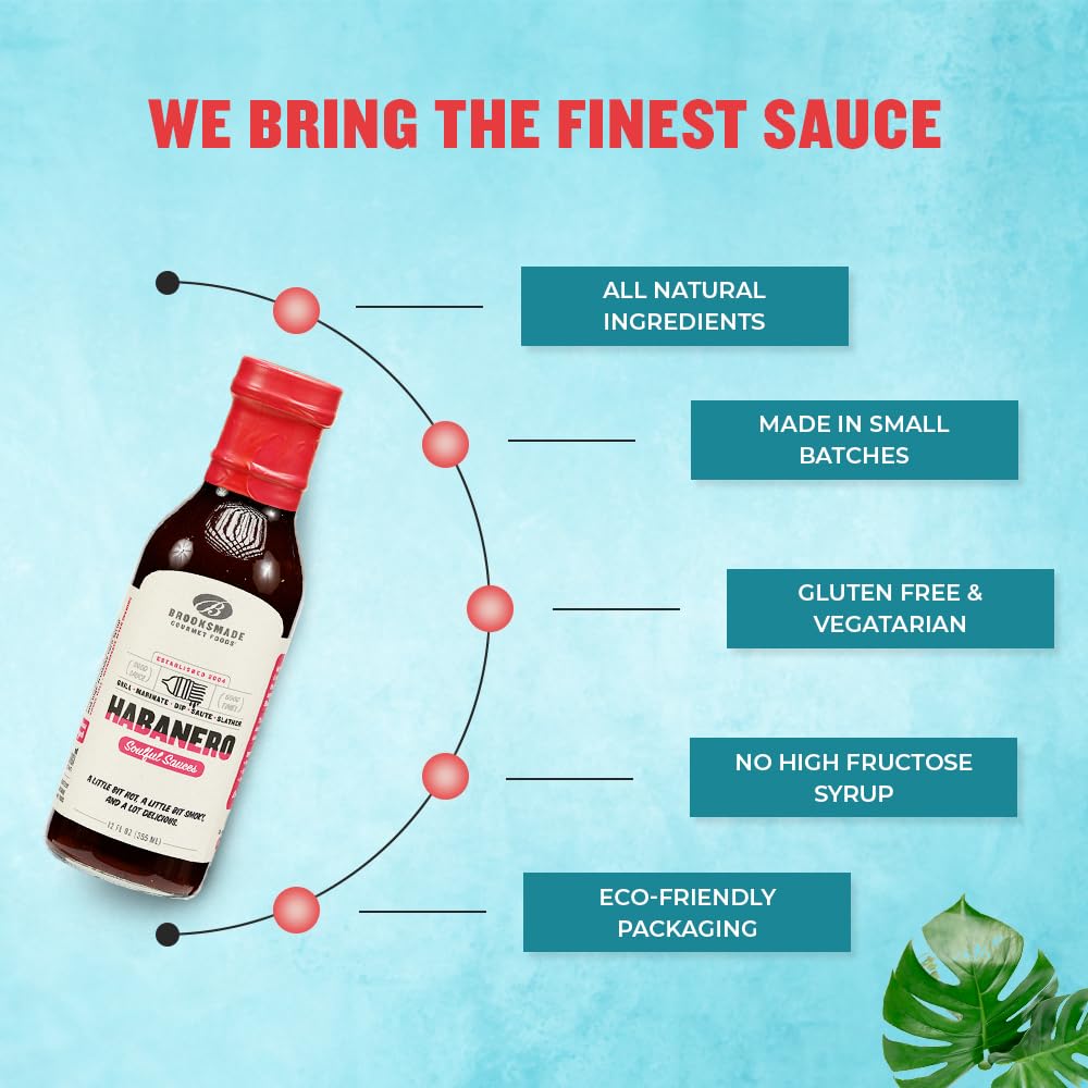 Brooksmade Gourmet Foods Soulful Sauces, Habanero Hot BBQ Sauce Gluten Free, No High Fructose Corn Syrup, 12 oz Ribs Chicken Wings Beef Burgers. Use
