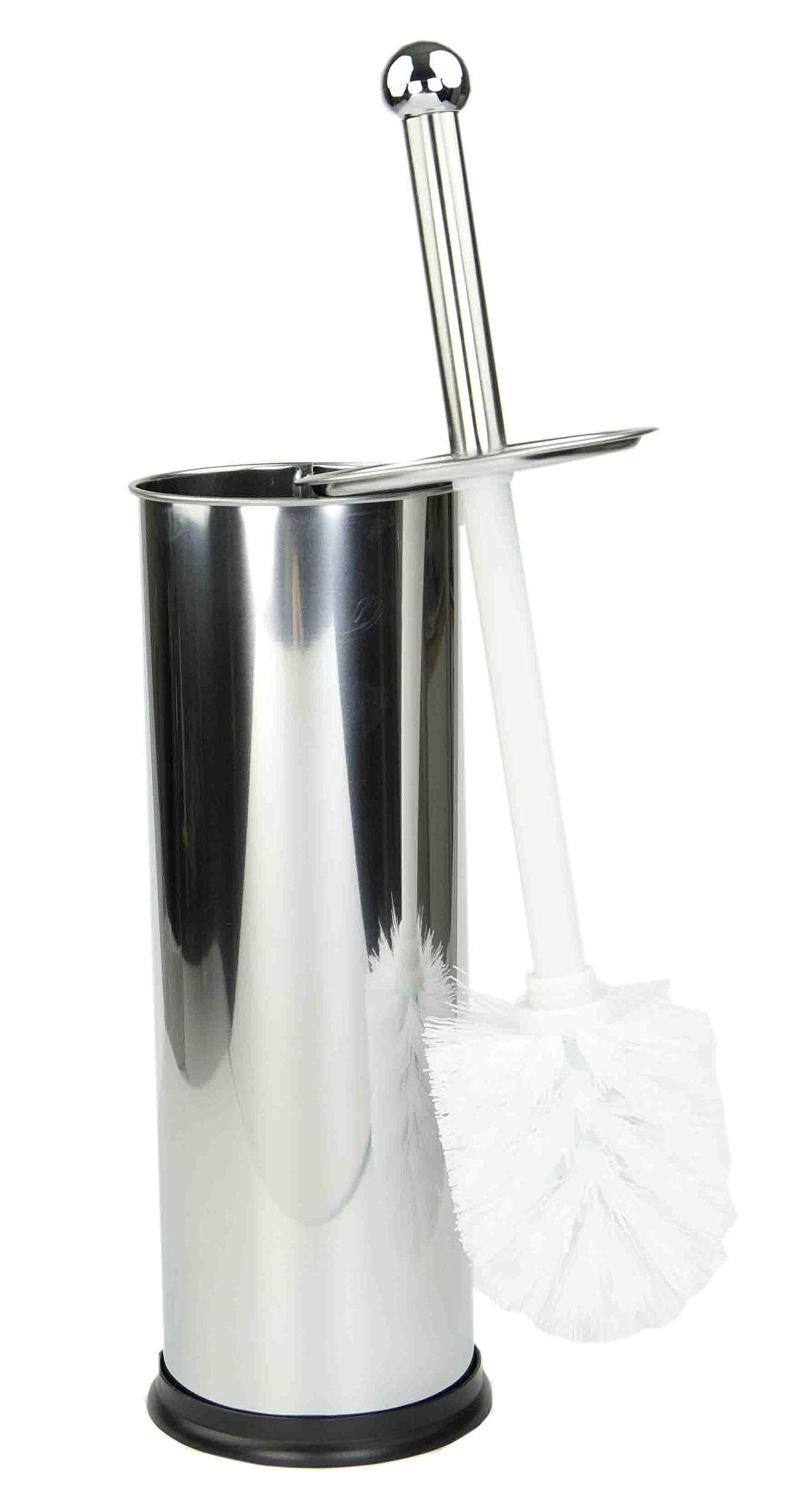 Home Basics Polished Stainless Steel Toilet Brush with Holder and Canister Stand
