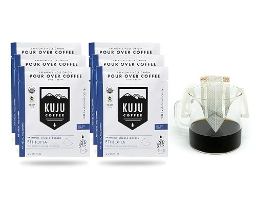 Kuju Coffee Premium Pour Over Individual Coffee Packets - Backpacking, Travel, Camping Organic Coffee Singles - Fair Trade & Eco-Friendly - Ethiopia