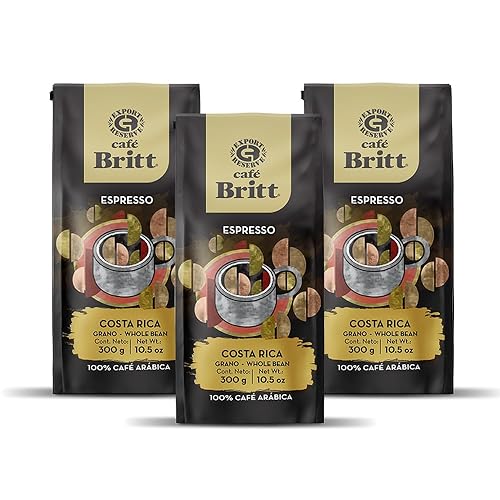Café Britt® - Costa Rican Espresso Coffee (10.5 oz.) (3-Pack) - Whole Bean, Arabica Coffee, Kosher, Gluten Free, 100% Gourmet & Dark Roast