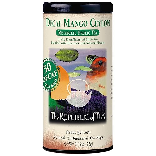 The Republic of Tea - Decaf Mango Ceylon Black Tea Tin, 50 Tea Bags, Environmentally- Friendly Decaffeinated Tea