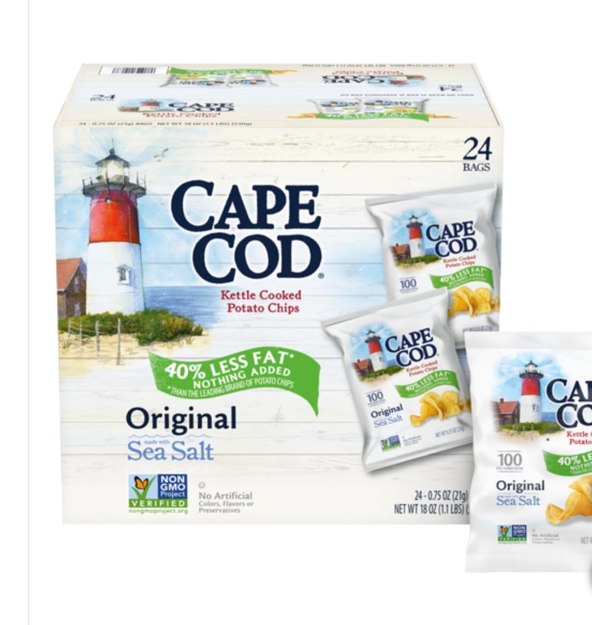 Cape Cod Kettle Cooked Potato Chips, Original, 0.75 oz, 24 ct
