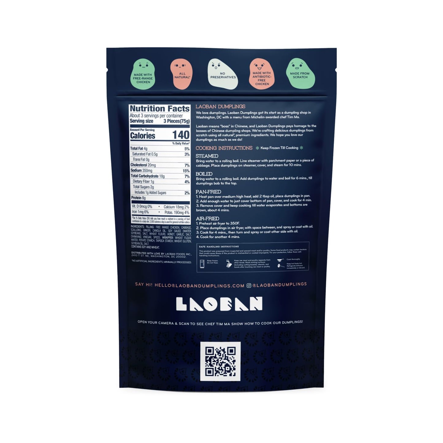 Laoban Dumplings?Ginger Chicken Frozen Dumplings?Free-Range Chicken, Scallions, Ginger, Garlic?Made From Scratch with Best Ingredients?Frozen Meals