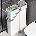 CTIME Flat Mop and Bucket Set with Wringer?Wet and Dry Use?Hands-Free Flat Mops for Floor Cleaning and Window Wall Cleaner with 2 Microfiber Pads.