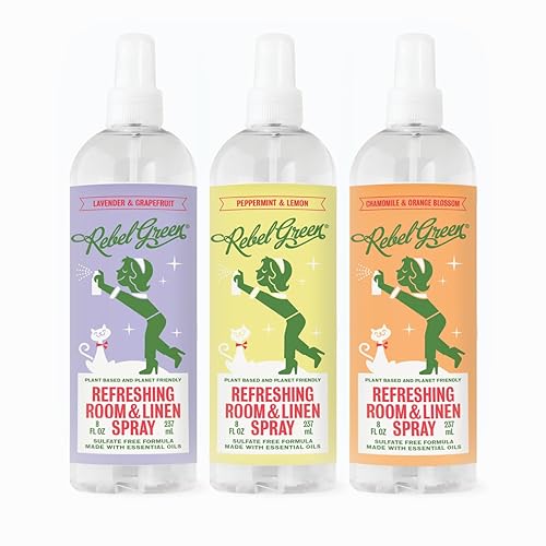 Rebel Green Refreshing Room & Linen Spray Variety Pack of 3 - Plant-Based Essential Oil Air Freshener - Lavender Grapefruit, Peppermint Lemon