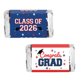 Red White Blue Class of 2026 Graduation Mini Candy Bar Wrappers, 42 Count