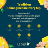 Nourrir Sparkling Pineapple Ginger Juice, Real Fruit, Tropical Zest & Spiced Warmth, Non-GMO, Gluten-Free, Non-Alcoholic, 90 cals, 0g Added Sugar