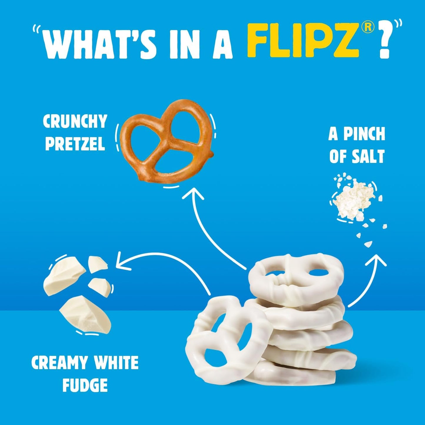 Flipz White Fudge Covered Pretzels - Pack of 3-5 oz Bags - Perfect for Snacking on the go and Stocking the Pantry - Classic Taste Everyone is Sure