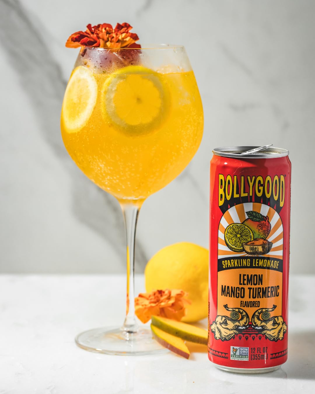 Bollygood Sparkling Lemonade, Lemon Mango Turmeric, Indian Inspired Beverage Nimbu Pani, No Artifical Colors or Flavors, Non-GMO Project Verified, 12