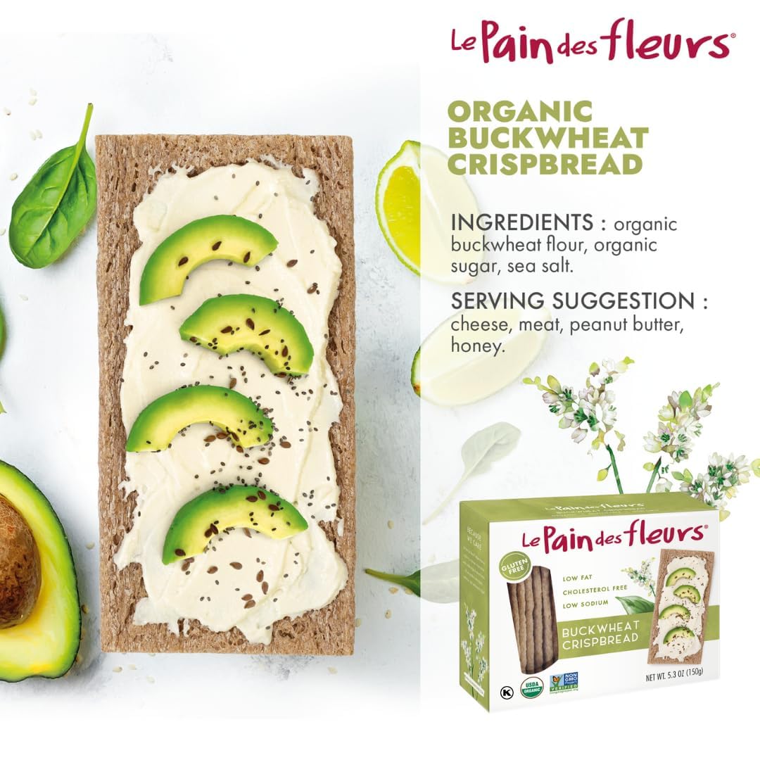 Le Pain des Fleurs Organic Crispbread, Buckwheat | Gluten Free, Kosher, Vegan - 6 Pack (5.3 oz each)