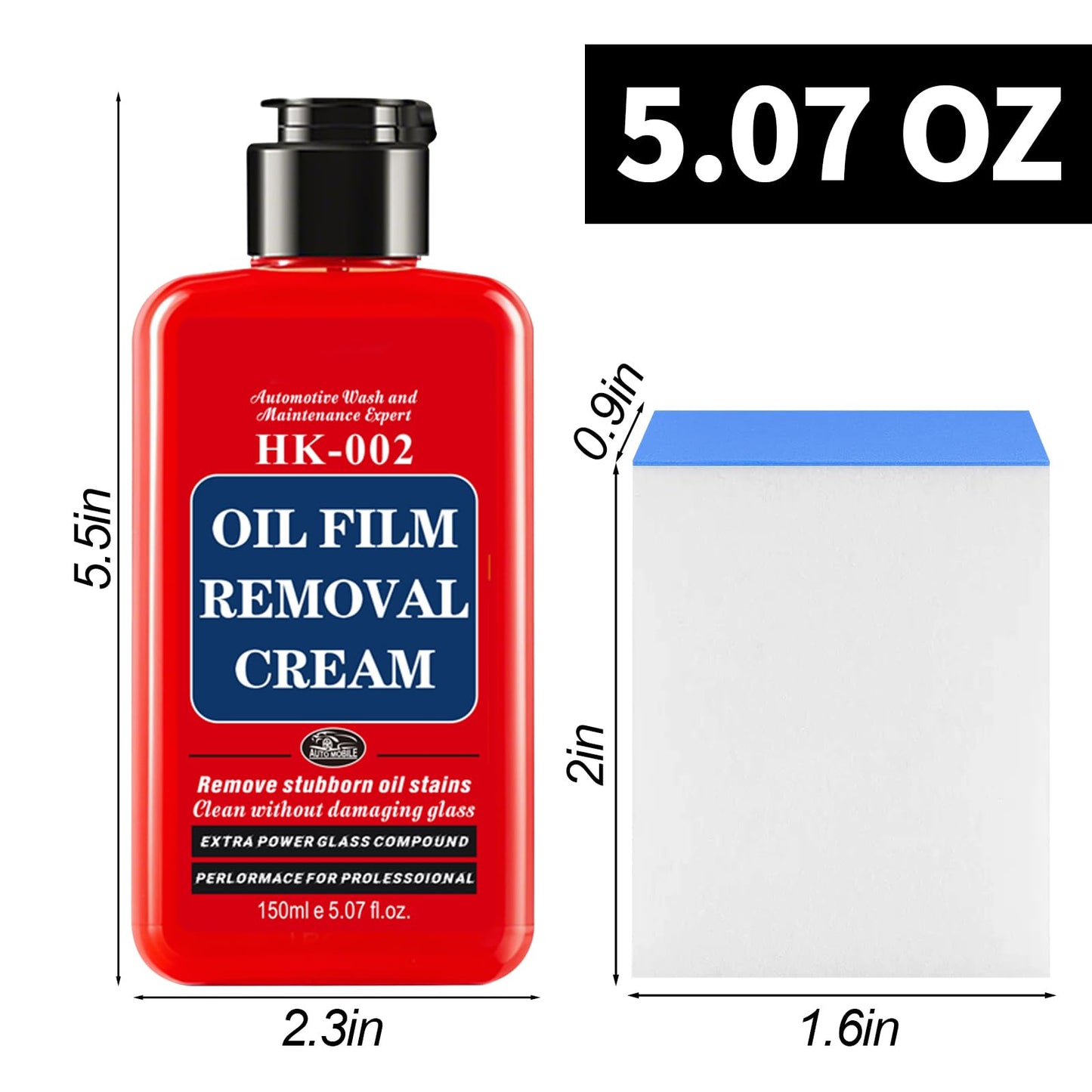 Auto Glass Cleaner & Oil Film Remover - Removes Water Spots, Rain Marks, Anti-Fog Spray for Windshield, Windows, Mirrors. Streak-Free Kit with Sponge