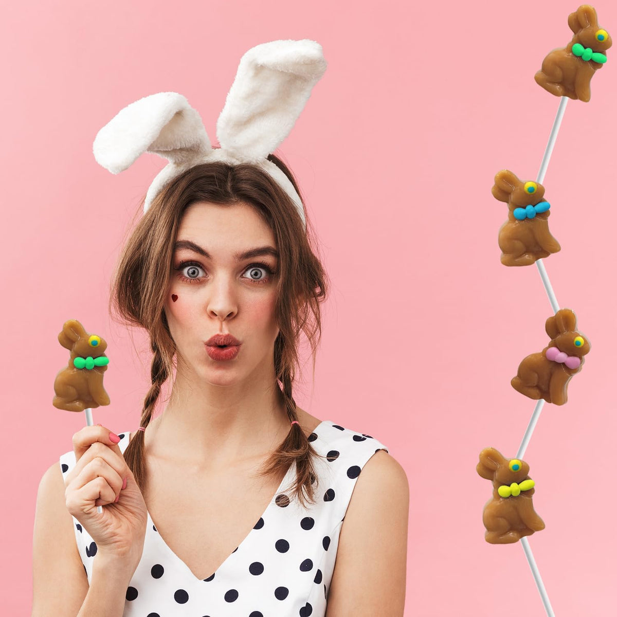 Fruidles Easter Bunny Lollipops Suckers, Colorful Eggs, Fat-Free - Individually Wrapped Pops (Pack of 72)
