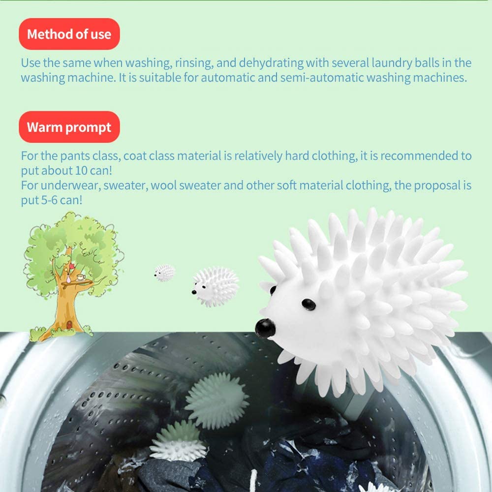 2pcs Hedgehog Dryer Balls Reusable Dryer Porcupine Ball for Dryer Machine Anti Static Soft Laundry Washing Balls (White)