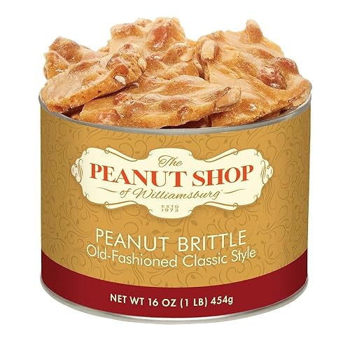 The Peanut Shop of Williamsburg Old Fashioned Peanut Brittle Candy, Hand Pulled Copper Kettle Cooked, Gluten Free Ingredients, Kosher Certified - 16