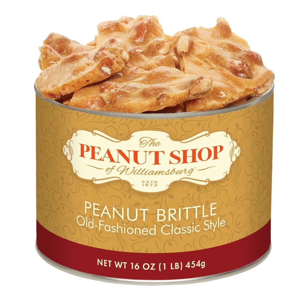 The Peanut Shop of Williamsburg Old Fashioned Peanut Brittle Candy, Hand Pulled Copper Kettle Cooked, Gluten Free Ingredients, Kosher Certified - 16