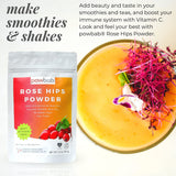 powbab Rose Hips Powder from 100% Wild Organic Rosehip. Premium Rosa Rubiginosa. Seedless Ground Rosehips from Whole Dried Rose Hips. No Added Sugar