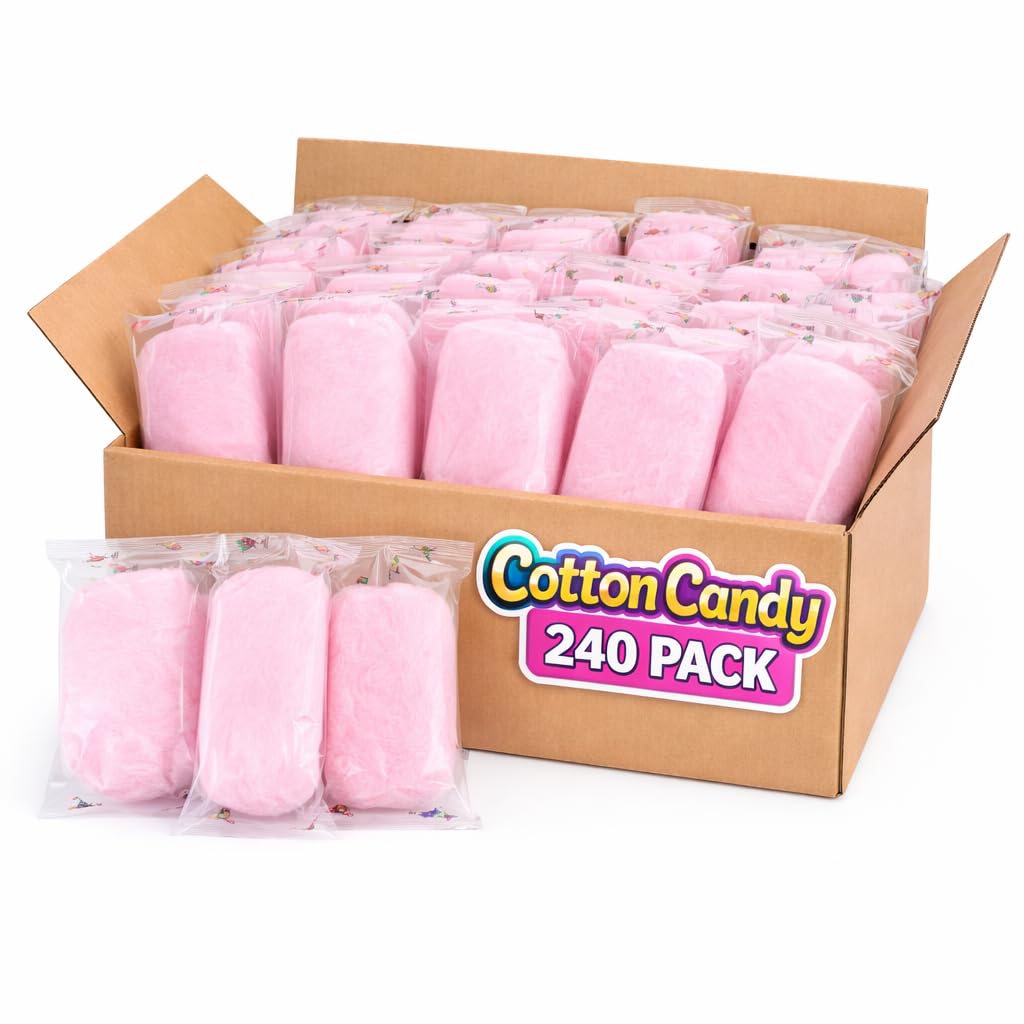 Pink Cotton Candy 240 Pack - LUPY LUPS! - Strawberry Individually Wrapped Small bags, 0.5 oz Each - Perfect for Resale - Stockings, Treats, Party