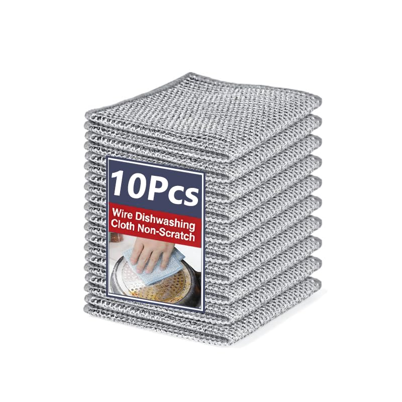 jlzzting Double-Sided Steel Wire Dishwashing Cloth Non-Scratch,Reusable,Heavy-Duty Cleaning Cloths for Kitchen, Sinks, Cookware (10)