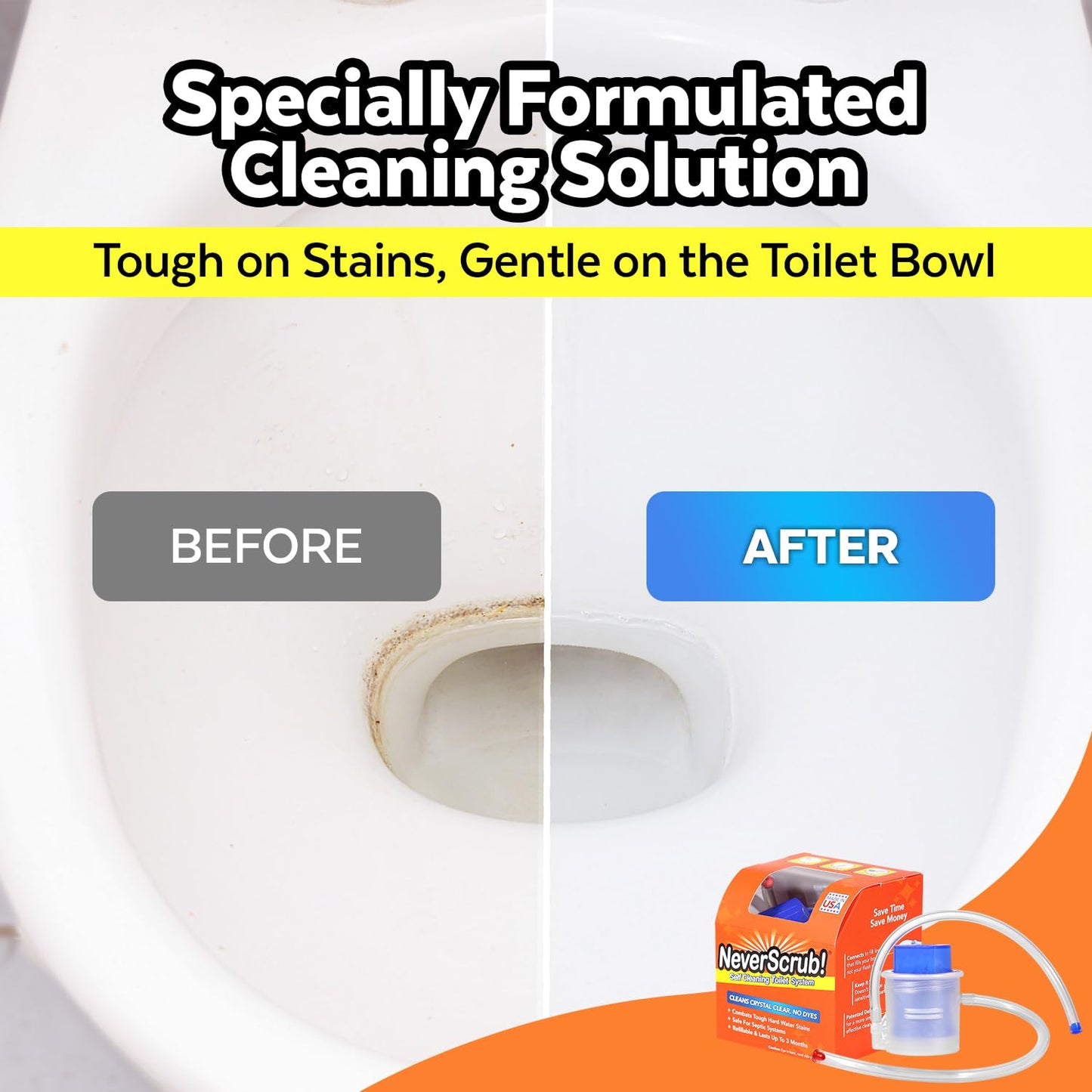 NeverScrub! Refill Cartridge Self Cleaning Toilet System - Replacement Cartridge for Automatic Toilet Bowl Cleaner - 1.65 oz, Lasts Up To 3-5 Months
