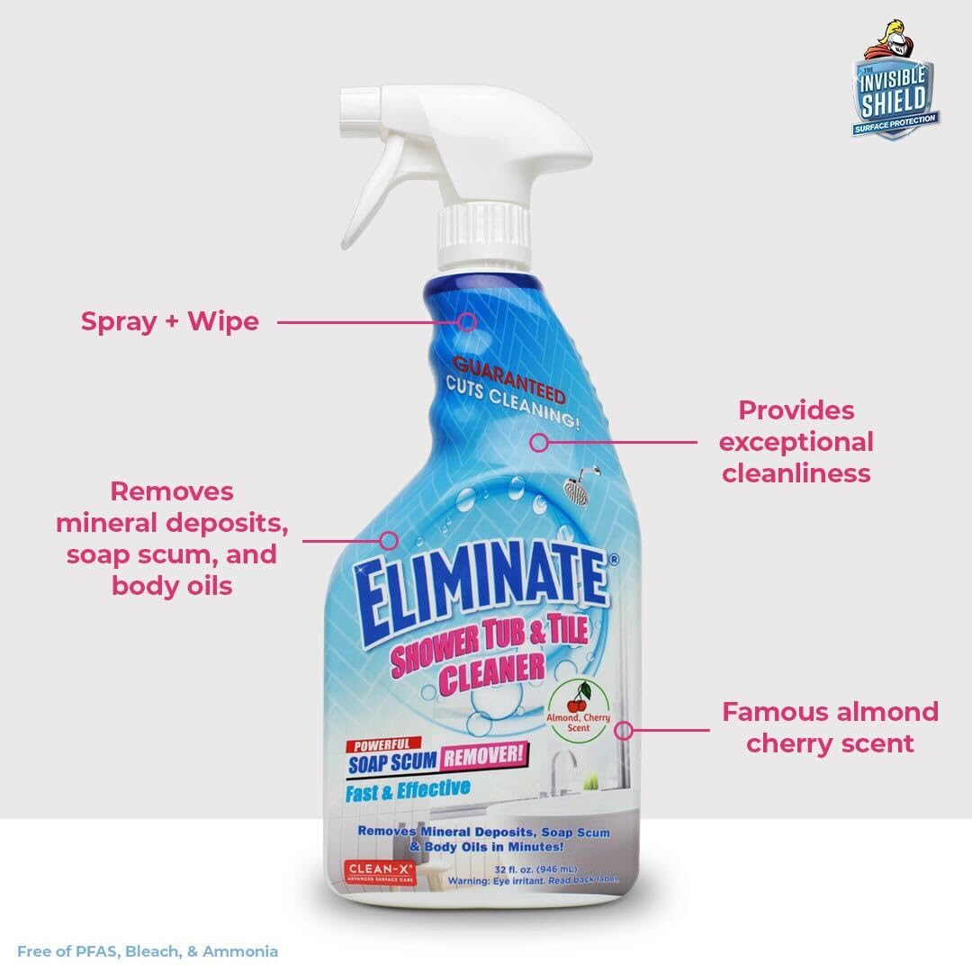 Clean-X Eliminate Shower Tub & Tile Cleaner- 32 fl oz. - Shower Cleaner by UNELKO Invisible Shield (3)