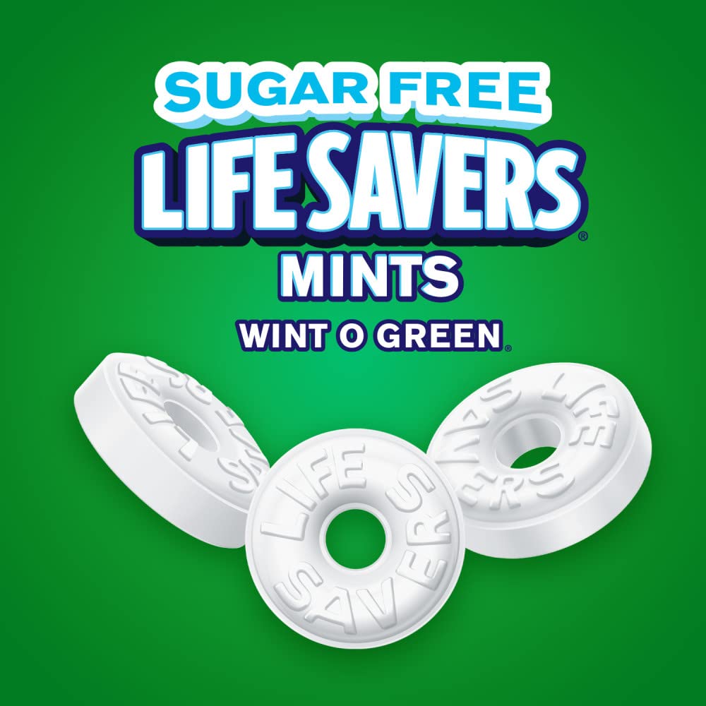 LIFE SAVERS Wint-O-Green Sugar Free Green Bag Individually Wrapped Breath Mints Hard Candy, 2.75 oz Bag
