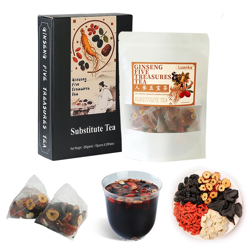 Luanka Ginseng Five Treasures Tea - Ginseng Red Date Dried Goji Berries Natural Chinese Herbal Tea Bags,Natural Organic nourish the kidney Tea for Men