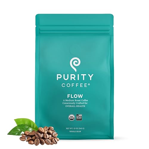 Purity Coffee FLOW Original Medium Roast Whole Bean (12oz Bag) | Specialty-Grade USDA Organic Arabica Blend | Third Party Tested for Mold, Mycotoxins