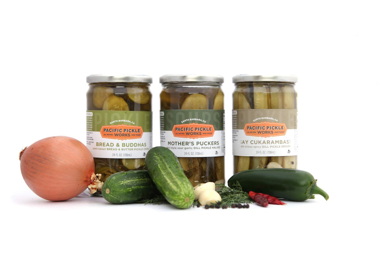 Pacific Pickle Works - 'The Classics' Pickle Variety Pack - Three jars of pickles - Mother's Puckers Home-style pickles, Bread & Buddhas semi-sweet
