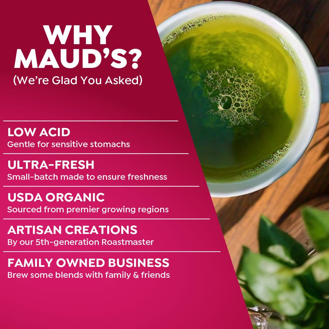 Maud's Organic Matcha Green Tea Pods, 24 ct, Single Serve Tea Pods - 100% Gourmet Blended Tea Leaves, Compatible with Keurig K Cups Maker