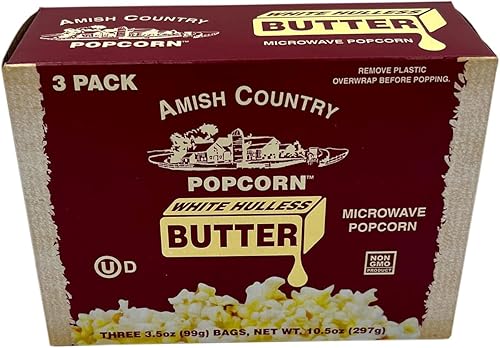Amish Country Popcorn | Old Fashioned Microwave Popcorn | Medium White 3 Pack Butter | Non-GMO, Gluten Free, Microwaveable and Kosher (3 Bags)