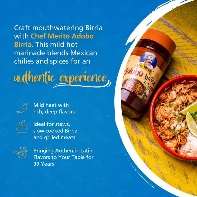 Chef Merito® Birria Marinade | Authentic Mexican Flavor | 14-15 Uses | Add Water or Broth | Mild Heat | Perfect for Birria Tacos & Stews | Made in USA