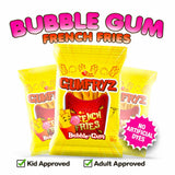 French Fries Bubble Gum - 24 Count Bulk Pack - Novelty Fry-Shaped Bubble Gum Bags - No Artificial Dyes - Fun Food Theme Party Candy