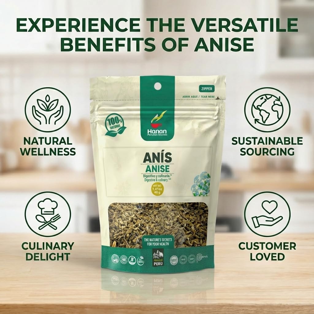 Hanan Anise Seeds Herbal Tea (Te de Anis) 1.4 oz (40 g) - Natural, Dried Anise Tea - Aniseed Plant and Leaves for Herbal Tea Digestive Supplement