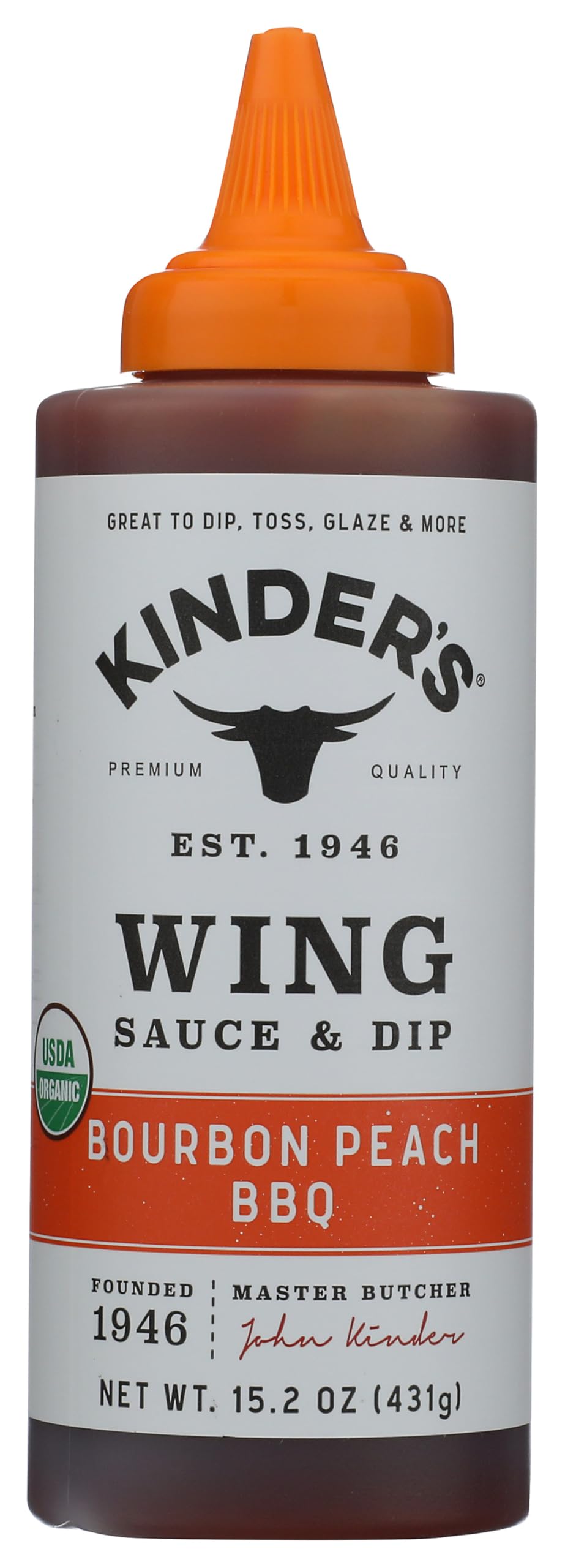 Kinders Organic Bourbon Peach BBQ Wing Sauce, 15.2 OZ