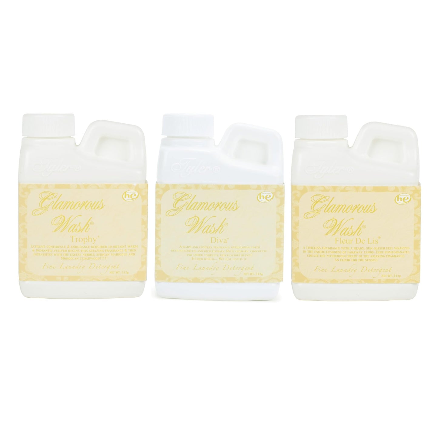 Elanze Designs Tyler Candle Glamorous and Luxurious High Efficient Wash 4 ounce Scented Fine Laundry Detergent Pack of 3; Diva, Fleur de Lis, Trophy