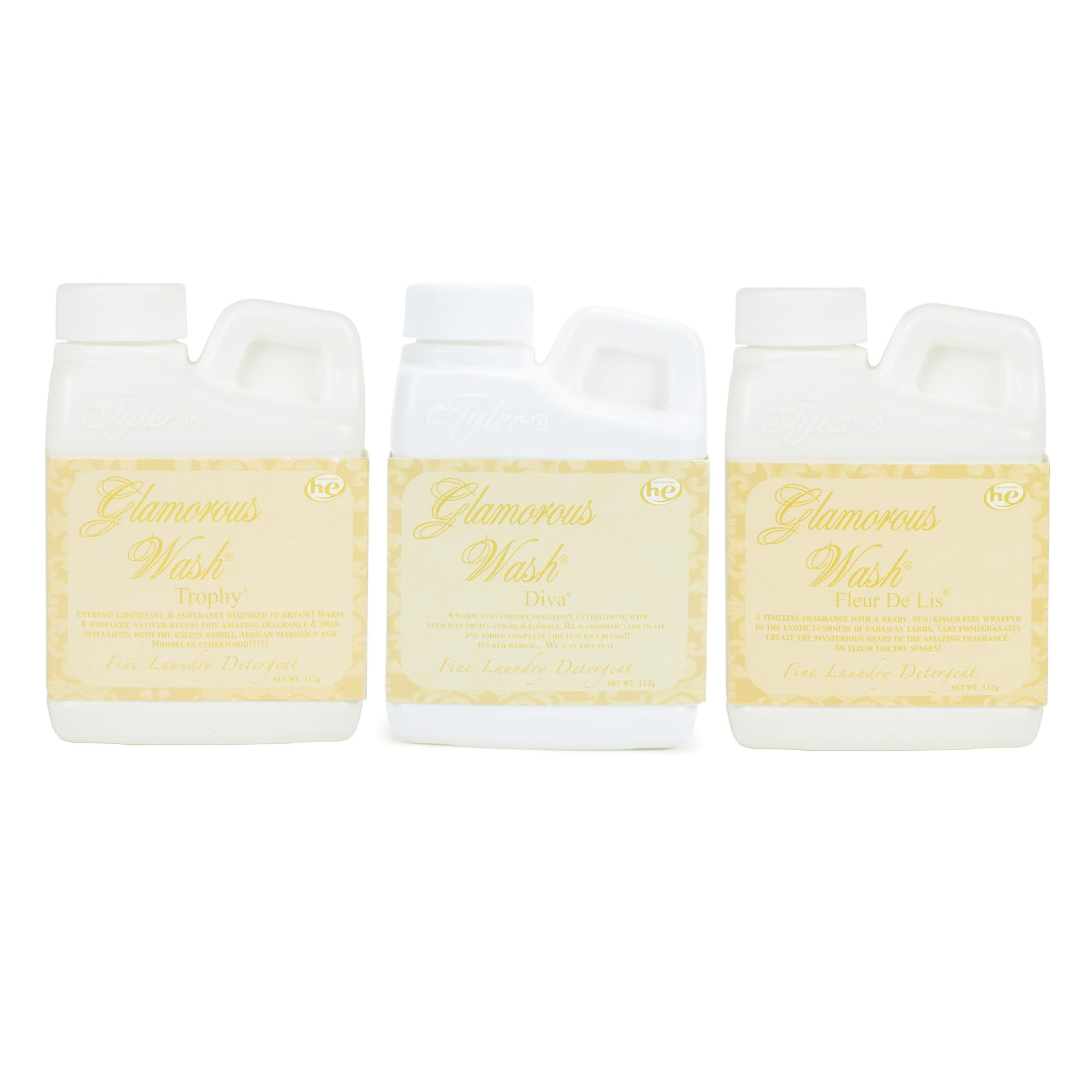 Elanze Designs Tyler Candle Glamorous and Luxurious High Efficient Wash 4 ounce Scented Fine Laundry Detergent Pack of 3; Diva, Fleur de Lis, Trophy