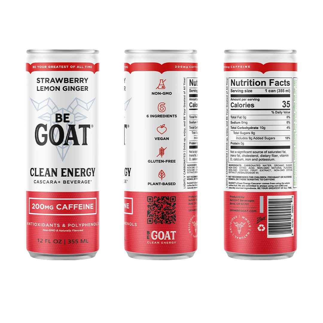 BeGOAT Clean Energy | OG Variety Pack | 6 Ingredients, Plant-Based, Non-GMO, Vegan | 200mg Natural Caffeine | 12 fl oz Cans (Pack of 12)