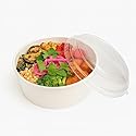 DHG PROFESSIONAL 100 Pack 42oz Disposable White Round Bowl with Plastic Lids, Round Shape Paper Bowls White Paper Salad Bowl for Soup Stews