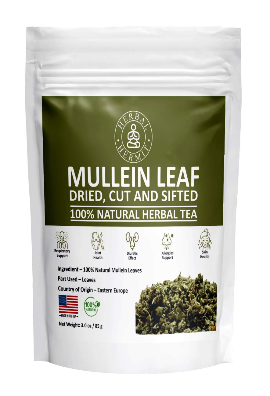 Herbal Hermit Mullein Leaf Tea (3 oz/85 grams) Herb for Respiratory Support, Mucous Membranes, Lung Cleanse Dried Leaves Blend, Cut and Sifted Made in